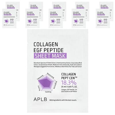 APLB Collagen EGF Peptide тканевая маска для красоты, 10 шт., 0.85 fl oz (25 ml)