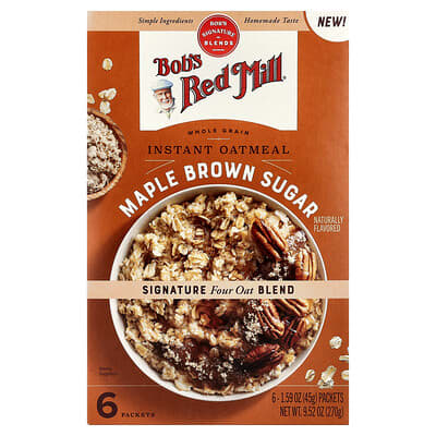Овсянка быстрого приготовления Bob's Red Mill, цельное зерно, кленовый сахар, 6 пакетиков по 1.59 oz (45 g)