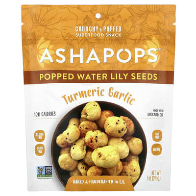 Popped Water Lily Seeds, Turmeric Garlic, 1 oz (28 g)