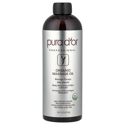 Профессиональное органическое массажное масло Pura D'or, 16 fl oz (473 ml)