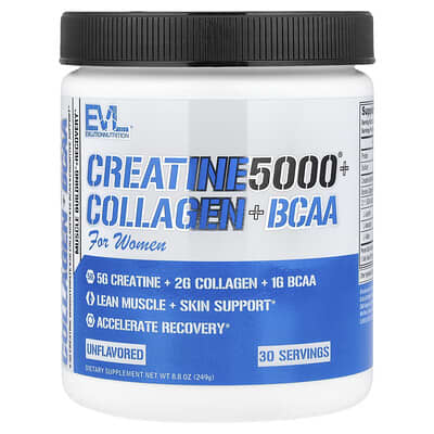 EVLution Nutrition Creatine5000® Plus Collagen + BCAA, Женский, без вкуса, 8.8 oz (249 g)