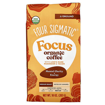 Focus, Organic Coffee with Lion's Mane Mushroom & Yacon, Ground, Medium Roast, 10 oz (283 g)