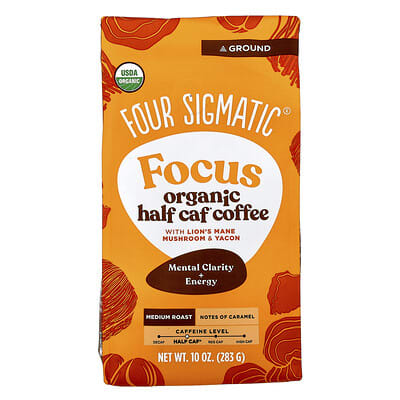 Кофе Four Sigmatic Focus Organic Half Caf с грибом Lion's Mane и яконом, 10 oz (283 g)