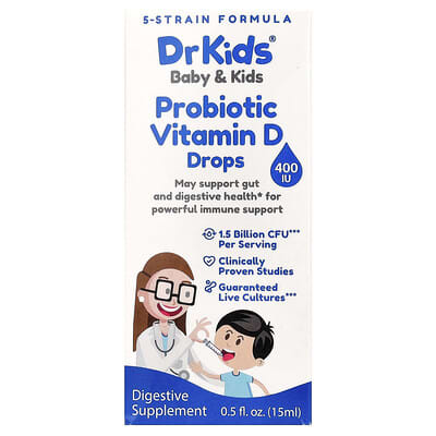 Детские пробиотические витаминные капли DrKids, 0.5 fl oz (15 ml)