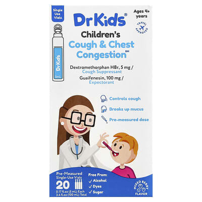 Детское средство от кашля и заложенности груди DrKids, Mixed Berry, 20 флаконов по 5 ml