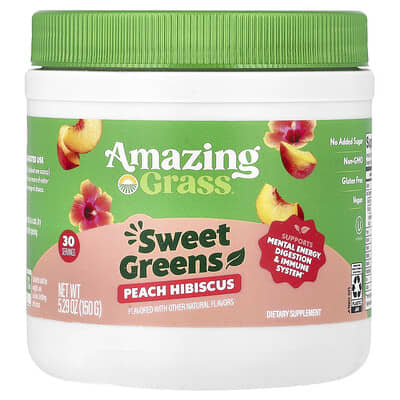 Суперфуд Sweet Greens, Peach Hibiscus, 5.29 oz (150 g)