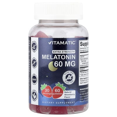Желе витамины Melatonin Gummies Natural Strawberry Sugar Free 60 mg 60 Gummies