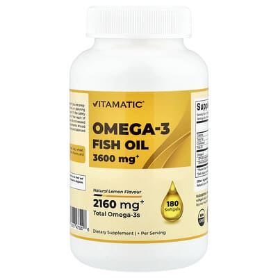 Omega-3 рыбный жир, натуральный лимон, 180 Softgels