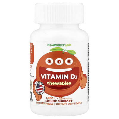 Детские жевательные витамины D3, апельсин, 120 шт (12.5 mcg на одну штуку)