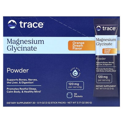 Trace Magnesium Glycinate Powder, Orange Dream, 30 пакетиков, 0.11 oz (3 g) каждый