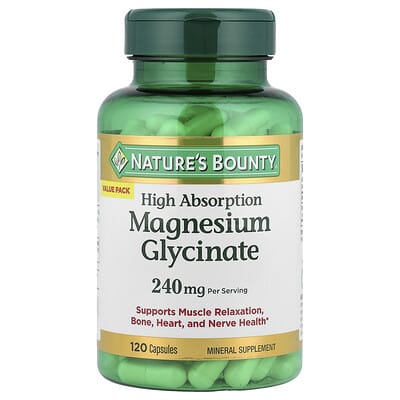 Магний глицинат Nature's Bounty, высокая абсорбция, 120 капсул (120 mg на капсулу)