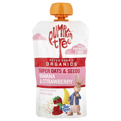 Детское органическое фруктовое пюре Peter Rabbit Organics с овсом и семенами, банан и клубника