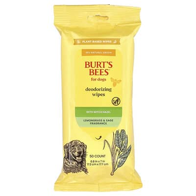 Burt's Bees очищающие салфетки с гамамелисом для собак, Lemongrass & Sage, 50 шт