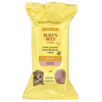 Гипоаллергенные салфетки Burt's Bees с медом для собак, грейпфрут, 100 шт