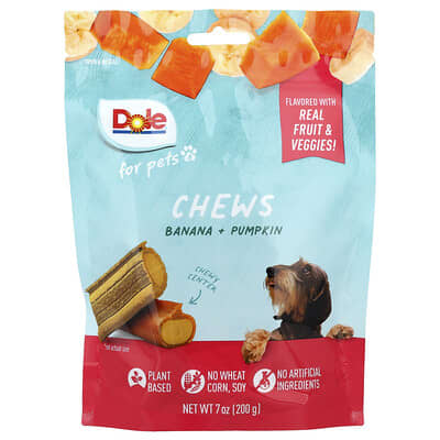 Лакомство для собак Dole for Pets, банан + тыква, 7 oz (200 g)