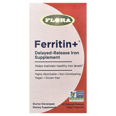 Ferritin +®, 60 веганских капсул с замедленным высвобождением