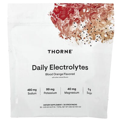 Thorne Daily Electrolytes, Blood Orange, 30 стик-пакетов, 0.15 oz (4.37 g) каждый