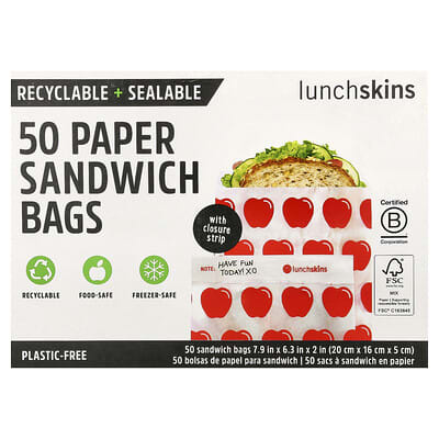 Paper Sandwich Bags, Apple, 50 Bags