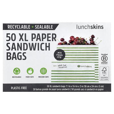 XL Paper Sandwich Bags With Closure Strip, 50 Count
