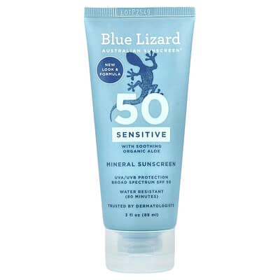 Blue Lizard Australian Sunscreen Солнцезащитный крем Sensitive Mineral Sunscreen, SPF 50, 3 fl oz (89 ml)