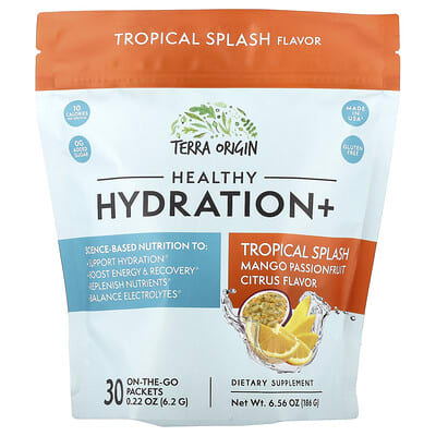 Terra Origin Healthy Hydration+, Tropical Splash, 30 пакетиков по 0.22 oz (6.2 g)