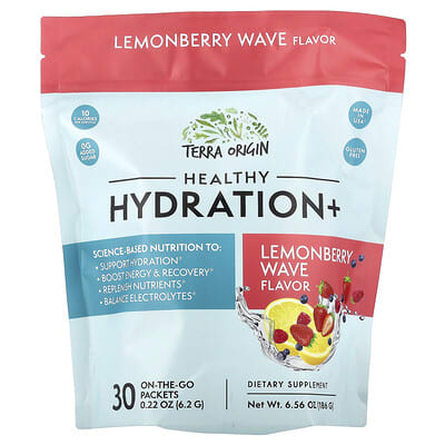 Terra Origin напиток Healthy Hydration+, Lemonberry Wave, 30 пакетиков, 0.22 oz (6.2 g) каждый