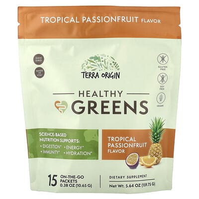 Зеленые суперфуды Terra Origin, Tropical Passionfruit, 15 On-The-Go Packets, 0.38 oz (10.65 g) Each