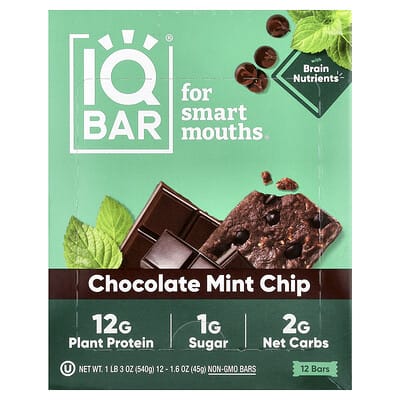 Plant Protein Bar, Chocolate Mint Chip, 12 Bars, 1.6 oz (45 g) Each