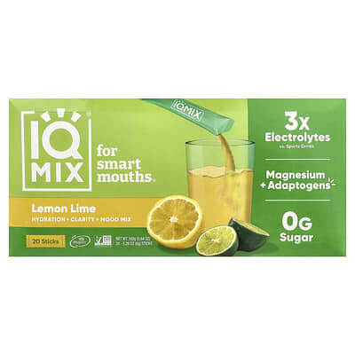 IQMIX® Смесь для гидратации и настроения, Лимон-Лайм, 20 стиков, 0.28 oz (8 g) каждый