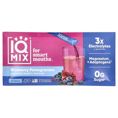 IQMIX®, смесь для гидратации, ясности и настроения, черника и гранат, 20 стиков, 0.28 oz (8 g) каждый