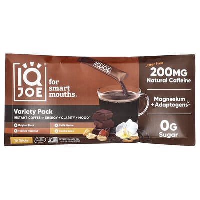 IQBAR IQJOE®, Растворимый кофе для энергии и настроения, Variety Pack, 16 стиков, 0.28 oz (8 g) Each