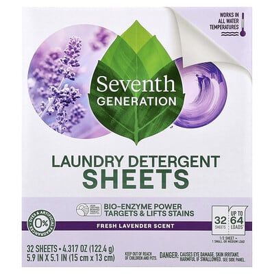 Таблетки для стирки Seventh Generation, Fresh Lavender, 32 Sheets, 4.317 oz (122.4 g)
