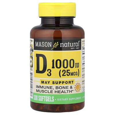 Vitamin D3, 25 mcg (1,000 IU), 300 Softgels