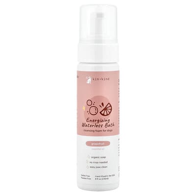 Очищающая пена для собак Kin+Kind Energizing Waterless Bath, Grapefruit, 8 fl oz (236 ml)
