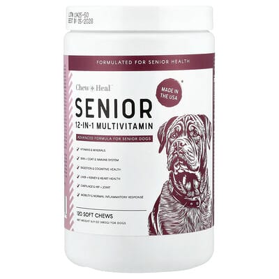 Мультивитамины для собак Chew + Heal Senior 12-in-1, 120 мягких жевательных таблеток, 16.9 oz (480 g)