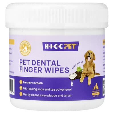 HICC Pet Влажные салфетки для чи석 собак и кошек, мятные, 50 шт.