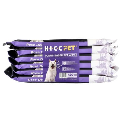 Средство для гигиены домашних животных HICC Pet Plant-Based, для собак и кошек, Damask Rose, 6 упаковок по 20 салфеток
