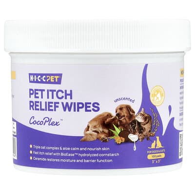 HICC Pet влажные салфетки для облегчения зуда собак и кошек, без запаха, 100 штук