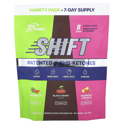 Shift, Variety Pack, Watermelon, Black Cherry, Raspberry Lemonade, 7 Stick Packs, 1.9 oz (53 g)