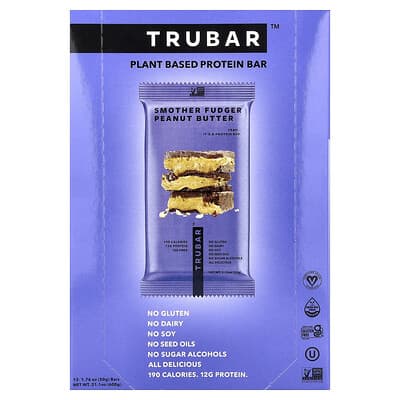 Протеиновый батончик Trubar Plant Based Smoother Fudger Peanut Butter, 12 шт., 1.76 oz. каждый