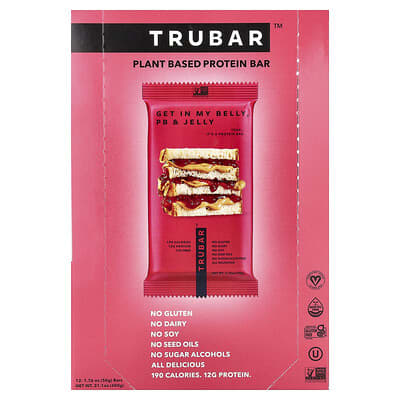 Trubar протеиновый батончик Plant Based, PB & Jelly, 12 штук, 1.76 oz (50 g) каждый