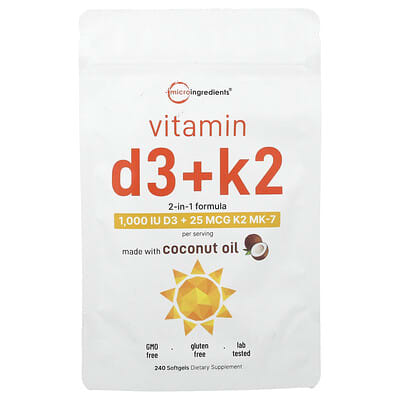 Micro Ingredients Витамин D3 + K2, 240 мягких капсул