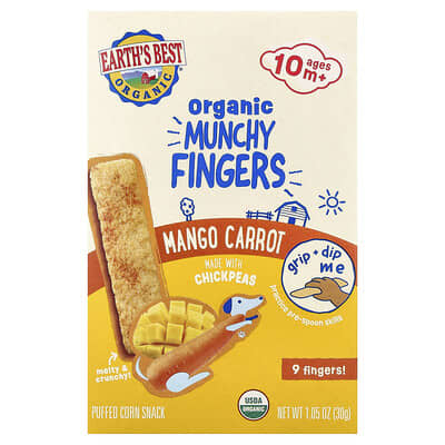 Organic Munchy Fingers, Puffed Corn Snack, 10+ Months, Mango Carrot, 1.05 oz (30 g)