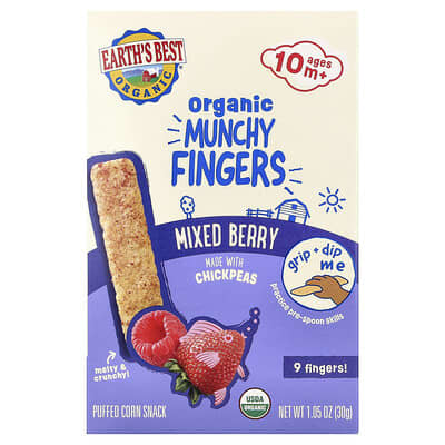 Organic Munchy Fingers, Puffed Corn Snack, 10+ Months, Mixed Berry, 1.05 oz (30 g)
