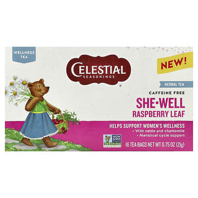 Celestial Seasonings травяной чай с листьями малины, без кофеина, 16 пакетиков, 0.75 oz (21 g)