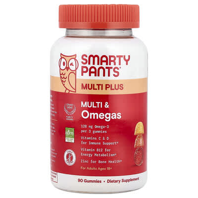 SmartyPants мармеладные витамины Multi Plus, лимон, апельсин и клубника-банан, 90 шт