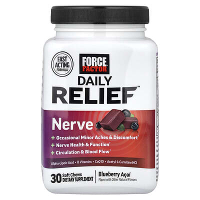 Force Factor Daily Relief™, Nerve, Blueberry Acai, 30 мягких жевательных таблеток