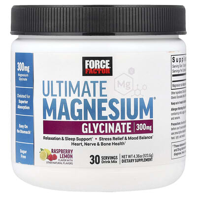 Force Factor Ultimate Magnesium® Glycinate напиток, Raspberry Lemon, 4.36 oz (123.6 g)