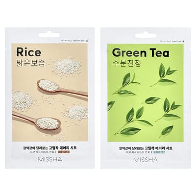 Тканевые маски для лица Airy Fit Beauty, Rice & Green Tea, 10 шт., 0.67 oz (19 g) каждая