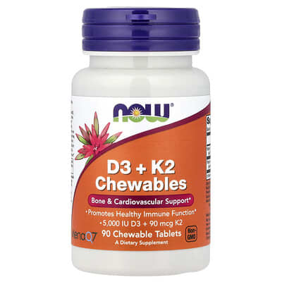 NOW Foods D3 + K2 жевательные таблетки, 90 шт.